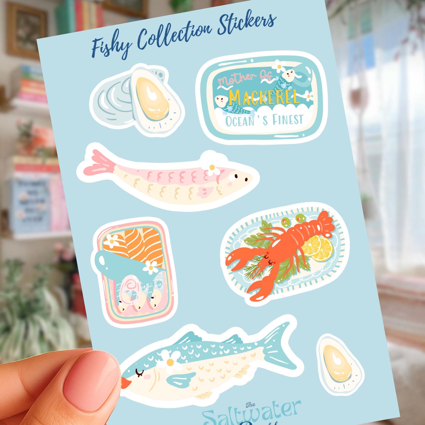 Ocean Sticker Sheet – Waterproof Seafood Coastal Nautical Laptop Pack by The Saltwater Press