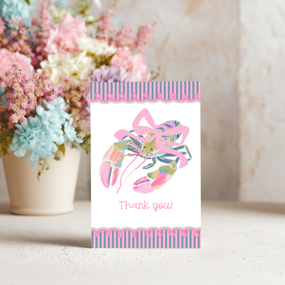 Lobster Thank You Card – Illustrated Coastal Design with Preppy Striped Border by The Saltwater Press