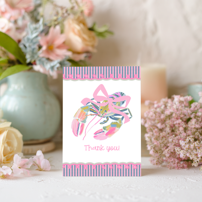 Lobster Thank You Card – Illustrated Coastal Design with Preppy Striped Border by The Saltwater Press