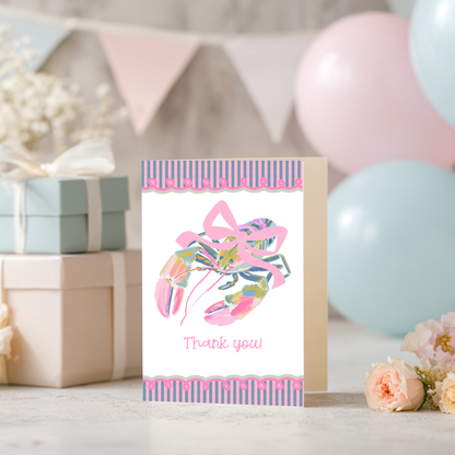 Lobster Thank You Card – Illustrated Coastal Design with Preppy Striped Border by The Saltwater Press