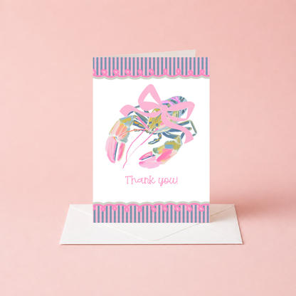 Lobster Thank You Card – Illustrated Coastal Design with Preppy Striped Border by The Saltwater Press