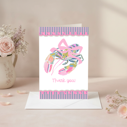 Lobster Thank You Card – Illustrated Coastal Design with Preppy Striped Border by The Saltwater Press