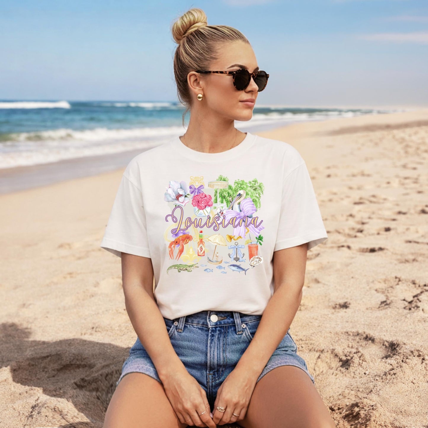 Louisiana Shirt – Vintage Graphic Tee with Crawfish & Pelican Design by The Saltwater Press