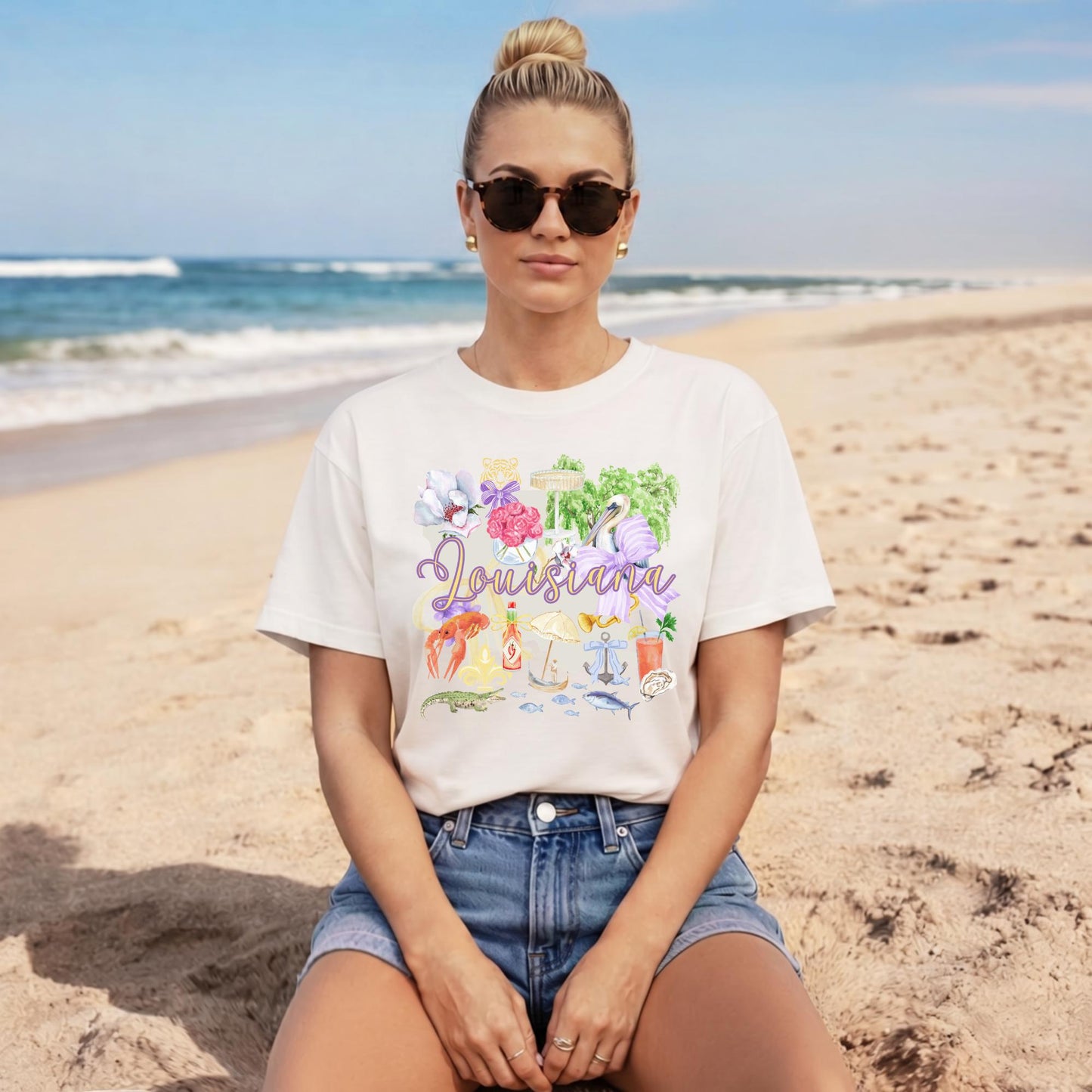 Louisiana Shirt – Vintage Graphic Tee with Crawfish & Pelican Design by The Saltwater Press