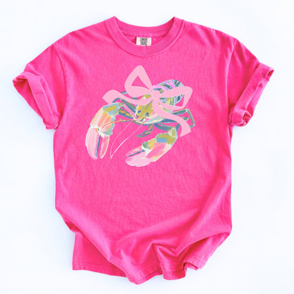 Lobster Shirt Toddler – Watercolor Beach Outfit with Pink Bow by The Saltwater Press