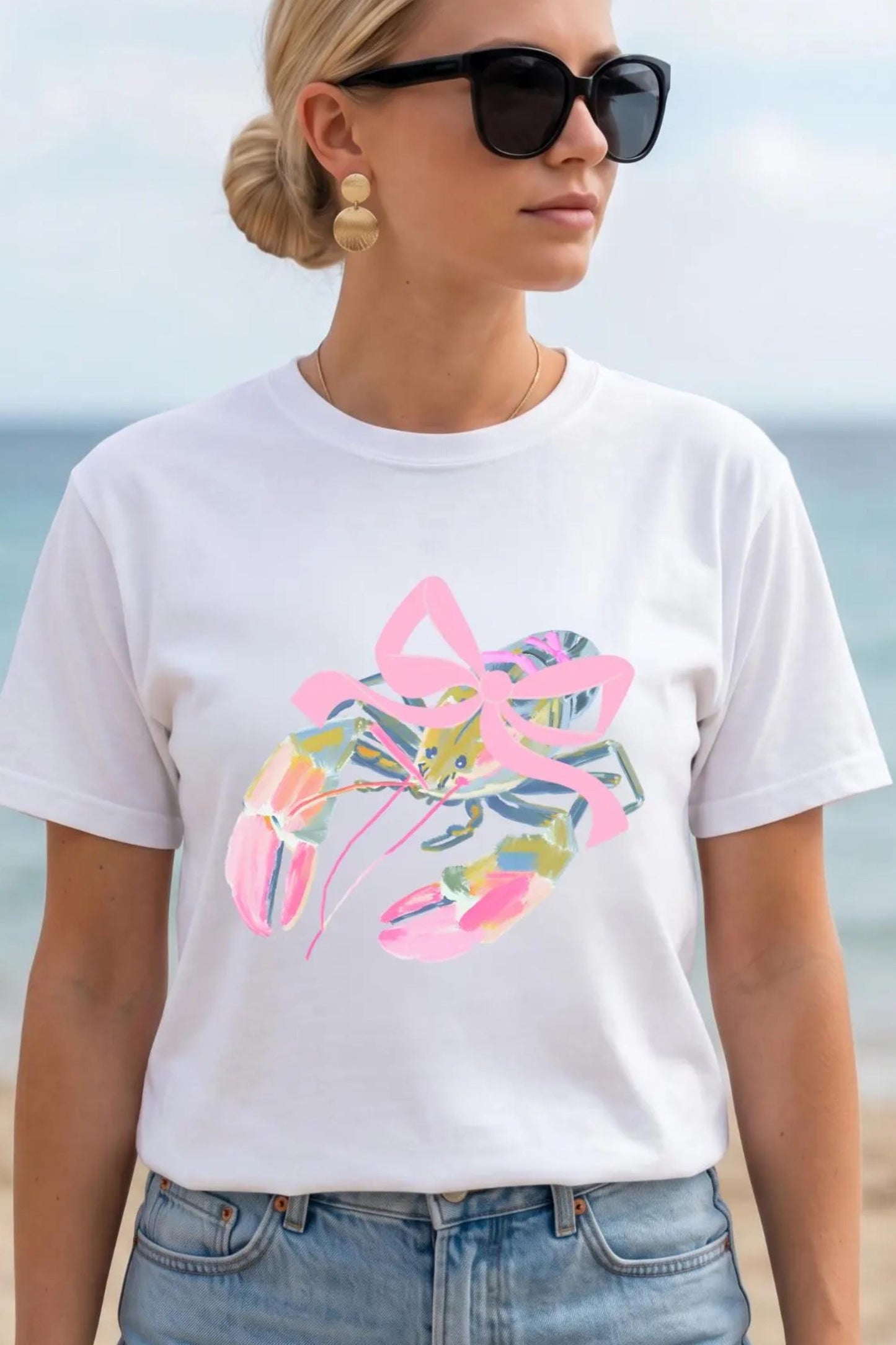 Lobster Shirt Toddler – Watercolor Beach Outfit with Pink Bow by The Saltwater Press