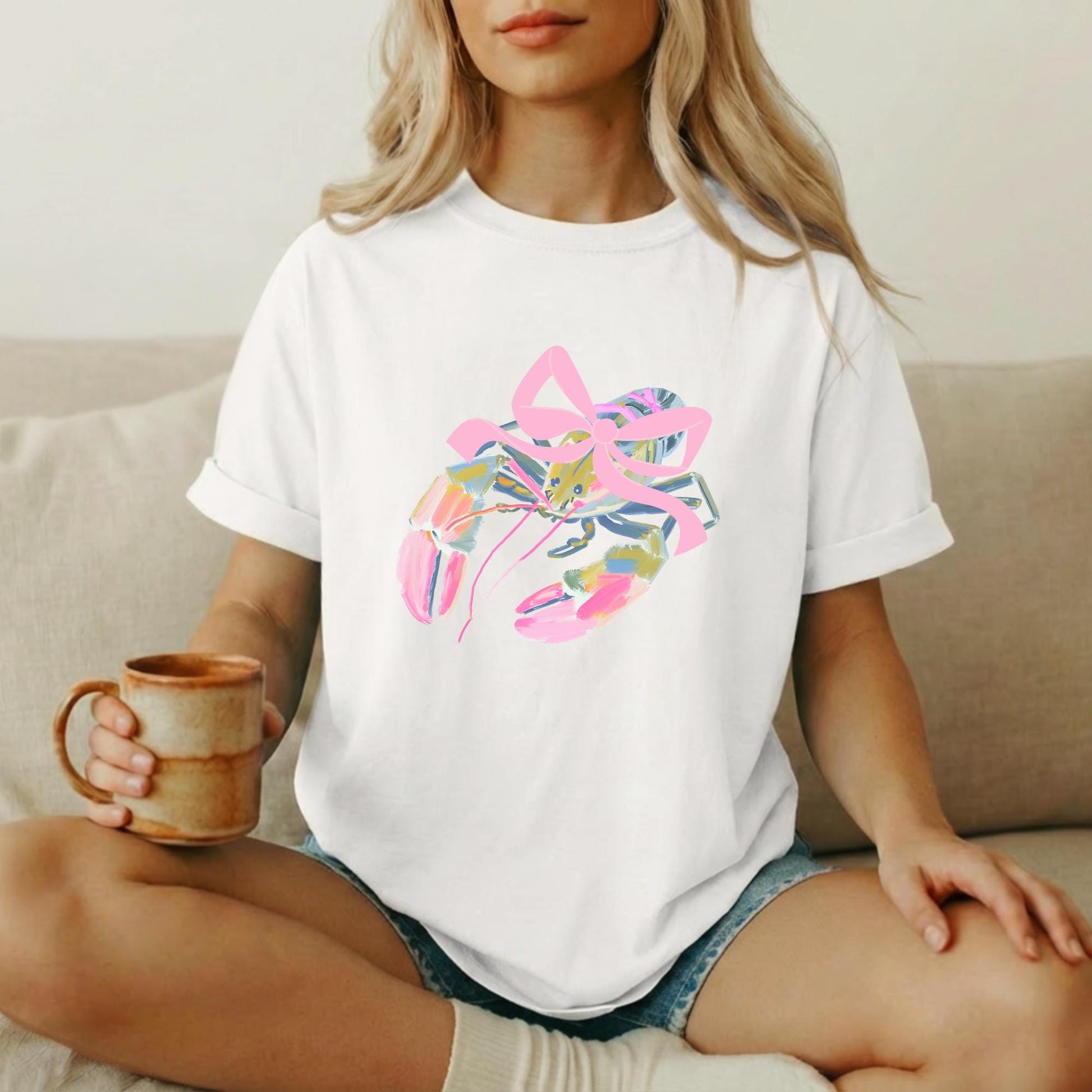 Lobster Shirt Toddler – Watercolor Beach Outfit with Pink Bow by The Saltwater Press