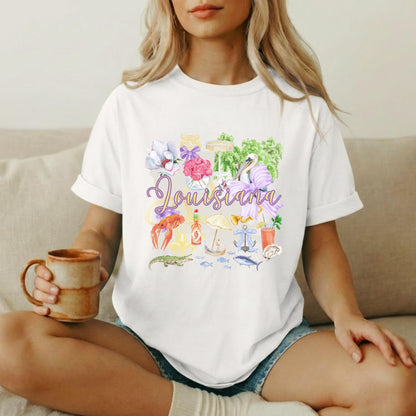 Louisiana Shirt – Vintage Graphic Tee with Crawfish & Pelican Design by The Saltwater Press