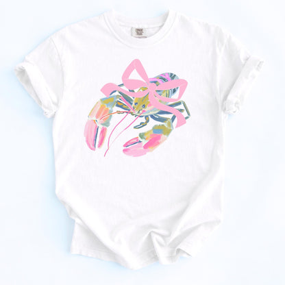 Lobster Shirt Toddler – Watercolor Beach Outfit with Pink Bow by The Saltwater Press