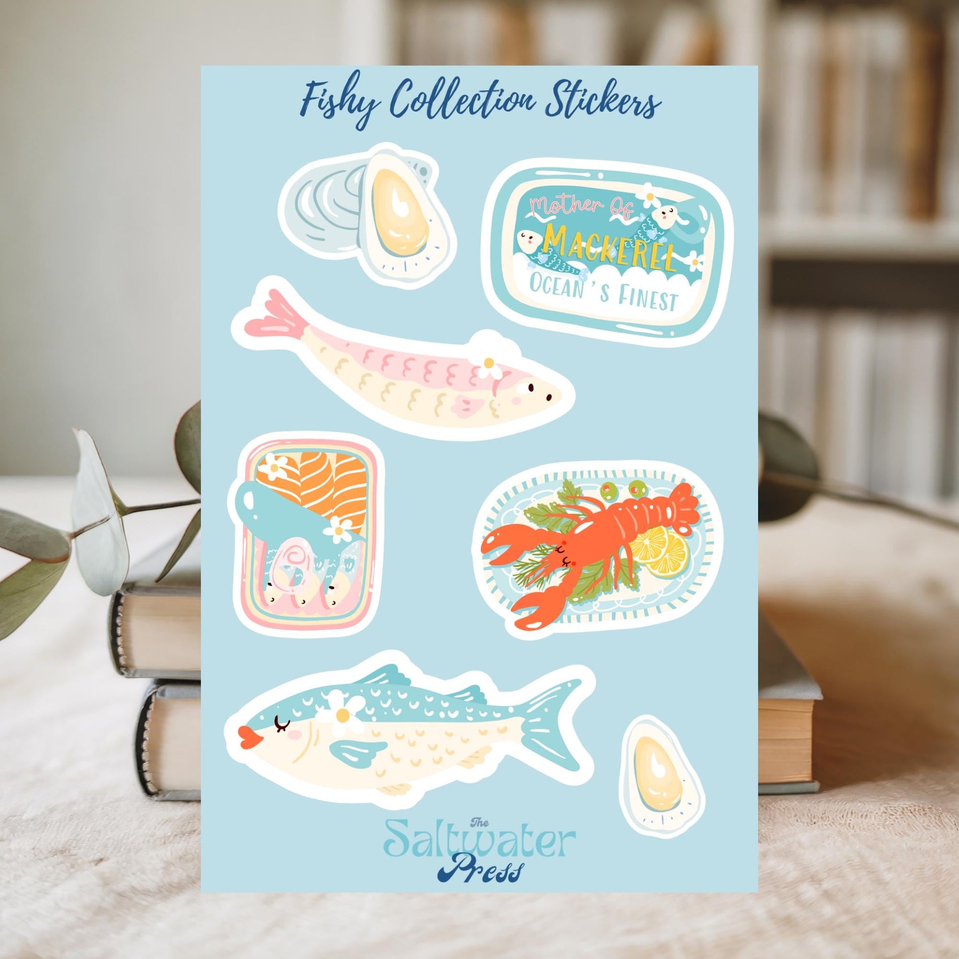 Ocean Sticker Sheet – Waterproof Seafood Coastal Nautical Laptop Pack by The Saltwater Press