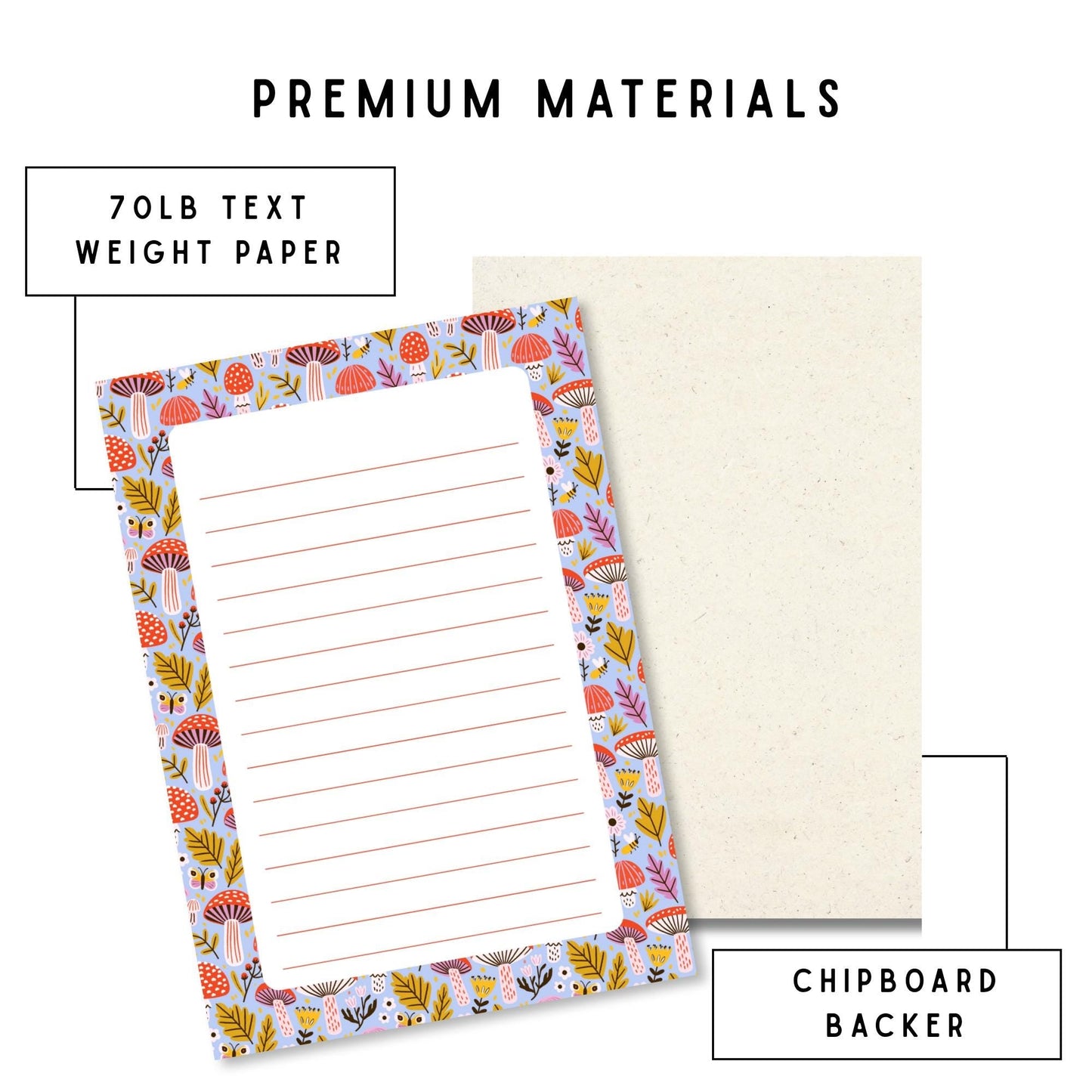 Mushroom Notepad – Botanical Writing Paper 50sheet Desk Organizer by The Saltwater Press